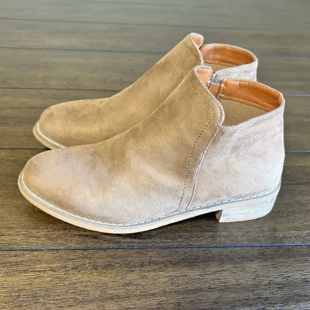 Seven 7 Ankle Boots Womens Size 8 Brown Tan Faux Suede Side Zip Booties
